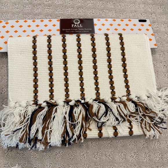 Fall Stripped Fringe Table Runner Set of 2 - Picture 1 of 4